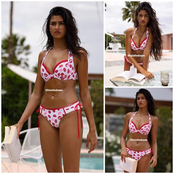 Beach Bunny Lips of an Angel Push Up Top and Skimpy Bottoms SZ M $226 - Picture 3 of 14